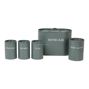 5 cái thiết lập Kim loại lưu trữ Nhà Bếp thiết lập bao gồm hình bầu dục bánh mì bin và vòng Biscuit tin, trà, cà phê và đường hộp. - Product Image 2