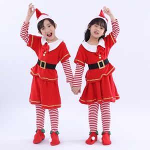 Disfraz de Navidad para Niños, Vestido de Duende, Medias Rojas a Rayas, Gorro de Santa Claus, Ropa para Actuaciones - Product Image 2