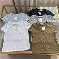 T-shirt unisexe SUHE 100 % coton tricoté à col en V, manches courtes, décontracté, été, texture brossée douce, respirant, anti-plis