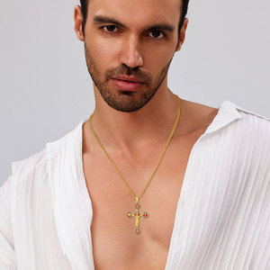 Kalung Salib Rantai Emas Lapis Changda dengan Liontin Santo Benediktus dan Santo Mikhael, Hadiah Religius untuk Wanita dan Pria - Product Image 6
