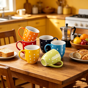 Mug à café en céramique fait main, motif à pois, personnalisable, bicolore, grande capacité 16,7 oz, mignon - Product Image 1