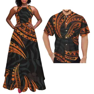 Đầm Dự Tiệc Màu Nâu Sang Trọng Đầm Nữ Thiết Kế Bộ Lạc Hawaii Polynesia Cặp Đôi Kết Hợp Quần Áo Không Tay Cổ Chữ O Váy Nữ