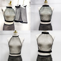 Pm039 Goede Prijs Doorzichtig Mesh Bikinitop Sexy Mouwloze Diamanten Strass Strandkleding Strass Party Tanktop