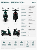 Scooter à essence 50cc 4 temps refroidi par air EEC EURO 5, vitesse 45 km/h, réservoir de carburant 5,4 L, frein à disque avant, frein à tambour arrière, EFI, cyclomoteur à essence