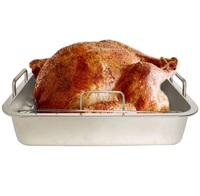 Poêle à poulet à rôtir en acier inoxydable 304 avec support en U et plateau de cuisson pour la dinde