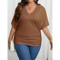 Femmes grande taille T-Shirt décontracté personnalisé col en v conception été à manches courtes couleur unie hauts nouveauté en gros
