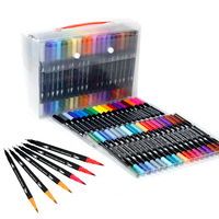 Stock d'usine 12 24 36 48 100 120 couleurs double pointe aquarelle pinceau stylos marqueurs de coloration à l'eau ensemble de papeterie