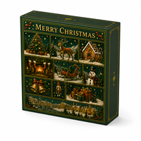 Boîte-cadeau calendrier de l'avent de Noël portable personnalisée, design de dossiers, 10 compartiments illustrés de tailles variées, gaufrage, revêtement UV