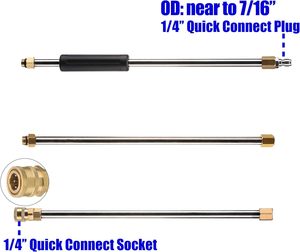 Lance d'extension <span class=keywords><strong>de</strong></span> rechange <span class=keywords><strong>pour</strong></span> nettoyeur haute pression en acier inoxydable et laiton, 7,5 pieds, raccord rapide 1/4 pouce, 4000 PSI - Product Image 4