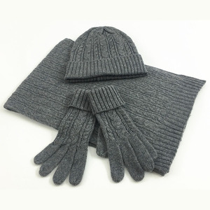 Berretto a righe alla moda con 3 pezzi lavorato a maglia invernale da <span class=keywords><strong>donna</strong></span> in <span class=keywords><strong>sciarpa</strong></span> di lana <span class=keywords><strong>e</strong></span> <span class=keywords><strong>guanti</strong></span> inclusi - Product Image 2