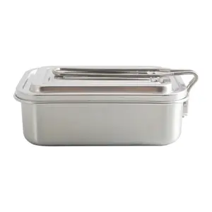Wholesale Outdoor Supplies Stainless Steel Food Container Rectangle Lunch Box With Steaming Rack For Food Storage