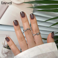 Easywell – Faux ongles à presser noirs à pois style français, avec kit de colle, en acrylique souple, courts et carrés, 30 pièces