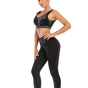 Fashion Tie Dye Sports Wear Set Gym Clothes Women Fitness Wear Compression Pocket Yoga Pants And Sports Bra Sets