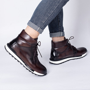 Chelsea <b>Boots</b> Men Ankle High Round Toe Genuine Leather Lace Up Winter Retro Anti Slippery Casual Business <b>Boots</b> - Product Image 1