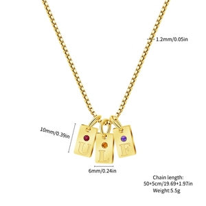 จี้สแตนเลสสตีลชุบทอง PVD แบบกำหนดเองได้ <span class=keywords><strong>พ</strong></span>ร้อมอักษรย่อและพลอยประจำเดือนเกิด รูปทรงสี่เหลี่ยมผืนผ้า สำหรับทำสร้อยคอ  <span class=keywords><strong>พ</strong></span>ร้อมบริการดรอปชิปปิ้ง - Product Image 4