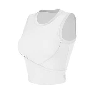 Women Ribbed Wrap Front Yoga Tank <b>Top</b> <b>Built</b>-<b>in</b> Padded Sports Crop <b>Vest</b> Sleeveless Round Neck Gym Pilates Workout <b>Top</b> Wholesale - Product Image 4