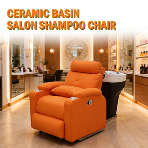 Bac à shampoing électrique inclinable avec lavabo et chaise pour salon de coiffure - Product Image 3