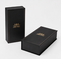 Boîte cadeau de luxe noire pour vin avec logo doré, emballage rigide haut de gamme pour bouteilles simples et doubles