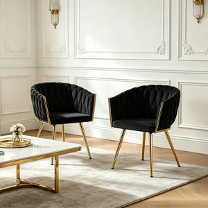 Sillón de Terciopelo Tejido a Mano de Alta Gama con Patas de Metal Dorado para Sala de Estar, Hogar o Apartamento - Product Image 3