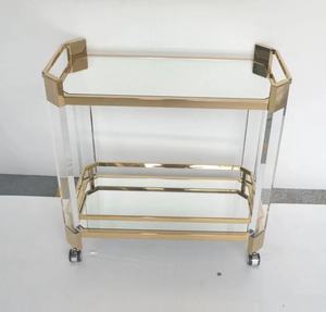 รถเข็นเสิร์ฟอะคริลิแฟนซีหรูหราออกแบบเองพร้อมทองเหลืองโลหะที่ผลิตในโรงแรมจีนใช้รถเข็นอาหารอะคริลิก - Product Image 2