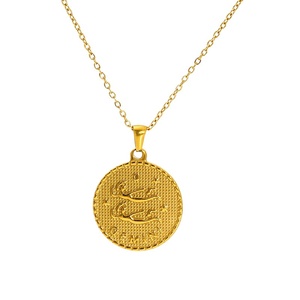 Collares con Colgante del Zodiaco <span class=keywords><strong>de</strong></span> 12 Meses, Estilo Moderno, Forma <span class=keywords><strong>de</strong></span> Moneda Redonda, Acero Inoxidable, Chapado en Oro <span class=keywords><strong>de</strong></span> 18k, para Mujeres y Hombres - Product Image 5