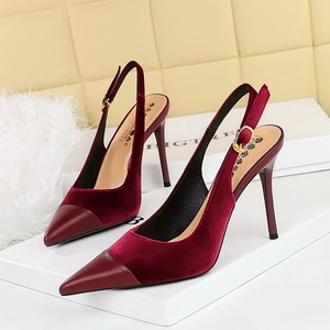 8315-1 Escarpins pour femmes Bigtree à talons hauts, coupe basse, en daim velours épais, bout pointu cousu, bride arrière ajourée - Product Image 6