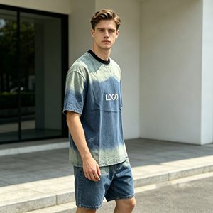Ensembles de t-shirts en denim de haute qualité pour hommes, shorts en jean à manches courtes avec imprimé singe, ensembles en denim deux pièces pour hommes, décontractés pour l'été, 420g - Product Image 4