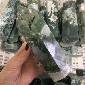Wholesale High Quality Natural green moss agate stone point Mineral moss agate stone healing Tower Point