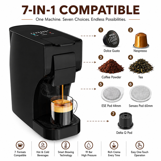 Professional 3-in-1 ESE Pod Capsule Coffee Machine Commercial Espresso Maker with Touch Screen Display Electric Plastic