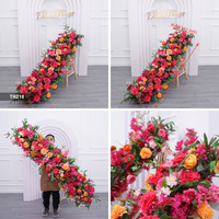 Décoration de scène de mariage, vente en gros de chemins de table en fleurs de soie, roses, de haute qualité, aux couleurs vives, pour la décoration de mariage