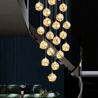 Lustre moderne de luxe à LED en forme de boule de cristal pour escalier, doré, multi-têtes, protection oculaire, haute luminosité, pour villa, loft, plafond haut