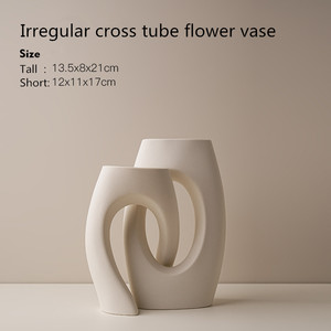 Nordic Inspired <strong>2</strong>-Piece Ceramic Porcelain <strong>Vases</strong> Set White Irregular Design for Advanced Home <strong>Flower</strong> Arrangement Decoration - Product Image 4