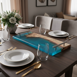 Wood-Resin Luxury Dining Table Home Decor Food Surf Tray Kitchen GiftRamadanDiwali Wedding Modern Design Rectangle Shape - Product Image 3