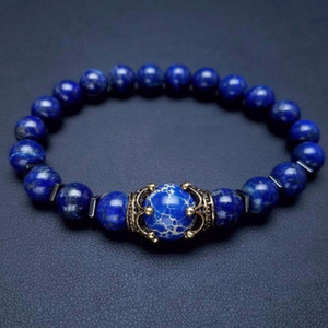 Nouveau charme mode bijoux naturels élasticité Antique couronne bleue oeil de tigre pierre perlé hommes <span class=keywords><strong>Bracelet</strong></span> - Product Image 4