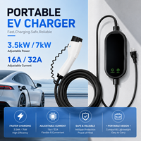 Cargador Portátil para Vehículos Eléctricos de 7KW 32A, Tipo 2, Nivel 2, Corriente Ajustable, Pantalla LCD, Cargador Rápido Móvil para Automóviles