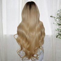 Perruque Longue Ondulée Blond Miel Racine Foncée 13x4 Lace Front 100% Cheveux Humains Brésiliens Sans Colle Pré-Plumée pour Femme