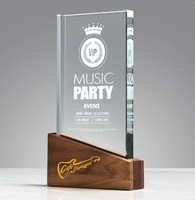 Trophée personnalisé en cristal MH-NJ0508 avec plaque individuelle de base en bois fabriquée en cristal de qualité supérieure