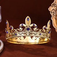 Diadèmes de roi en alliage d'or antique de haute qualité, en cristal, argent, baroque rond, diamant, réglable, couronnes de diadèmes pour hommes