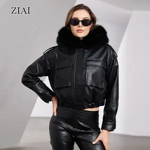 Bomber Jacket Aviator Real Shearling Bomber Sheepskin Leather Jacket Winter Clothes For Women