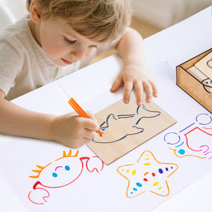 Kit <span class=keywords><strong>de</strong></span> <span class=keywords><strong>dessin</strong></span> avec conteneur en bois : Animaux mignons, dinosaures, insectes, créatures marines, peinture, comment dessiner n'importe quoi - Product Image 1