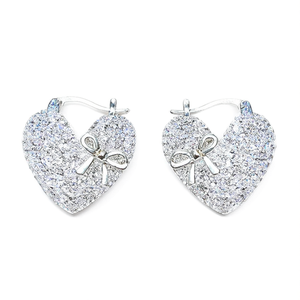 Pendientes de Aro con Corazón en Oro Blanco y Cristal de Estrás, Plata 925 con Baño de Rodio, Joyería Romántica para Mujer - Product Image 1