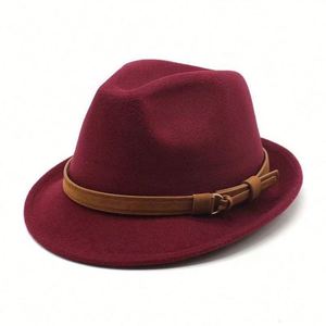 Men Women Vintage Wide With Fedora <b>Hats</b> Short Brim Felt <b>Hat</b> Panama Fedoras Belt Buckle Gift - Product Image 4
