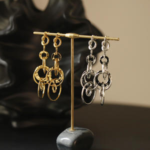 Pendientes de acero inoxidable chapados en oro, pendientes circulares retro de varias capas, pendientes chapados en oro de 18 quilates, accesorios de moda. - Product Image 4