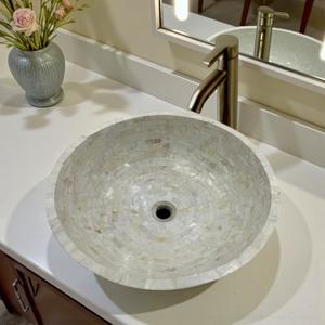 อ่างล้างหน้าห้องน้ำหรูหราทันสมัยฝังมุกแท้ ขนาดสั่งทำได้ พร้อมก๊อกน้ำแบบรูเดียว สำหรับบ้านและโรงแรม วัสดุหินฝังมุกแท้ - Product Image 3