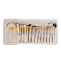 Set Kuas Makeup Profesional 24 Buah dengan Gagang Kayu, Bulu Sintetis untuk Wajah, Mata, Eyeshadow, Alis, Kuas Kipas, dan Foundation