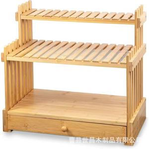 Étagère de rangement de cuisine en bambou à 3 niveaux avec tiroir, organisateur de comptoir multifonction, étagère à épices - Product Image 1