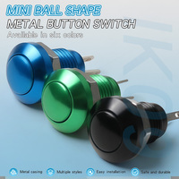 8mm Mini Bunter Aluminium-Druckknopf schalter IP65 Wasserdichter momentaner Kugelkopf 2 Stifte Rot Grün Gelb Blau Schwarz Silber