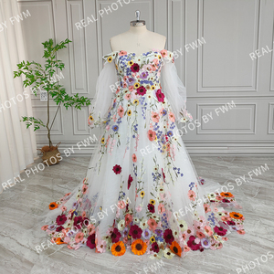 Abito da <span class=keywords><strong>Sposa</strong></span> Elegante con Spalle Scoperte, Ricamo 3D Floreale <span class=keywords><strong>in</strong></span> Pizzo, Linea ad A, Vestito da Ballo per Spose - Product Image 2