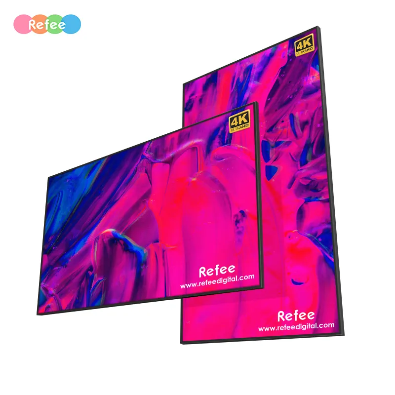 Refee 32 43 55 इंच QLED दीवार घुड़सवार VESA विज्ञापन स्क्रीन एलसीडी डिजिटल साइनेज पर नज़र रखता है और प्रदर्शित करता है
