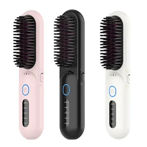 Travel 2 In 1 Led Flat Iron Straightening Heat Hot Comb Electric Wireless Hair Straightener Brush Men